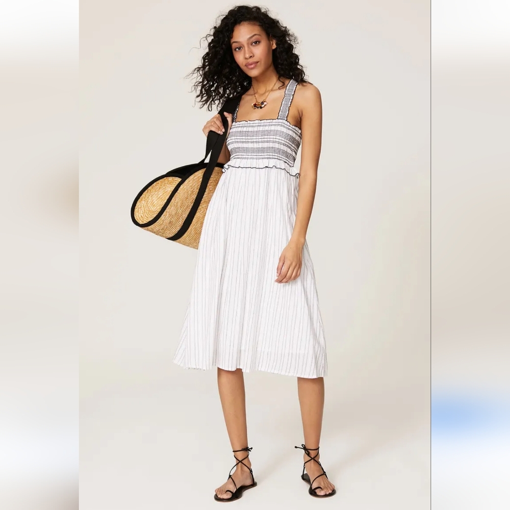 Pinko Basso White Smocked Beachy Dress Size S/M